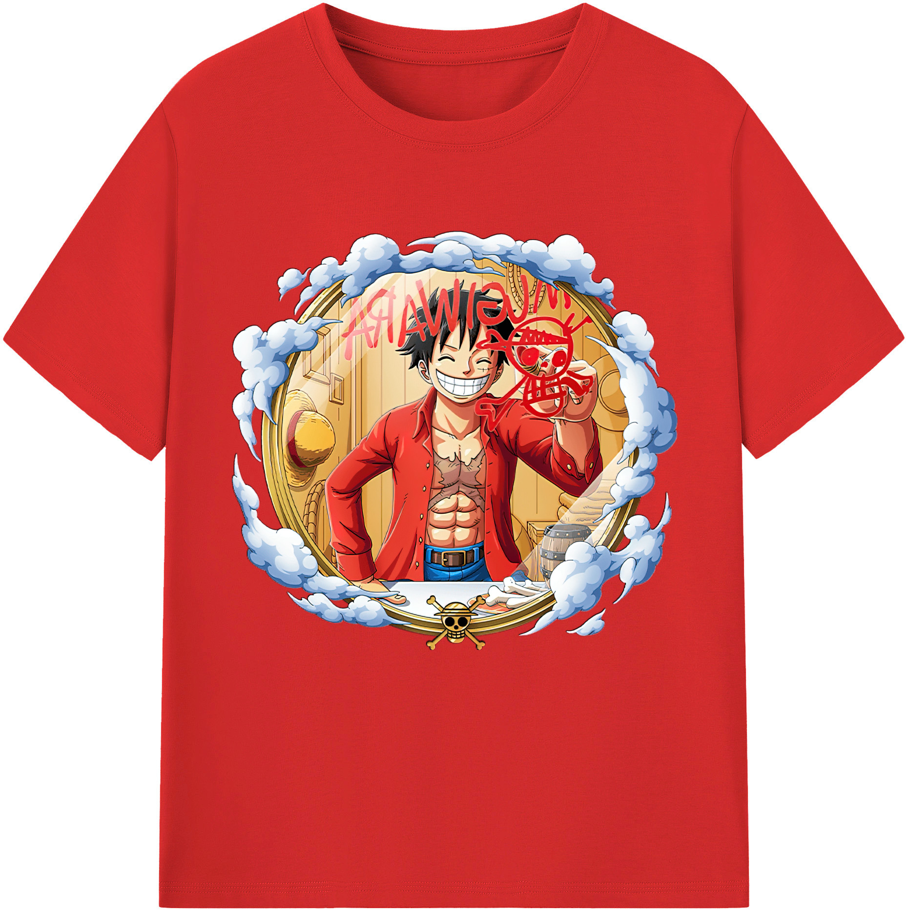 ワンピース モンキー・D・ルフィ ONE PIECE Monkey D. Luffy レディースカジュアルプリントTシャツ（綿100％）