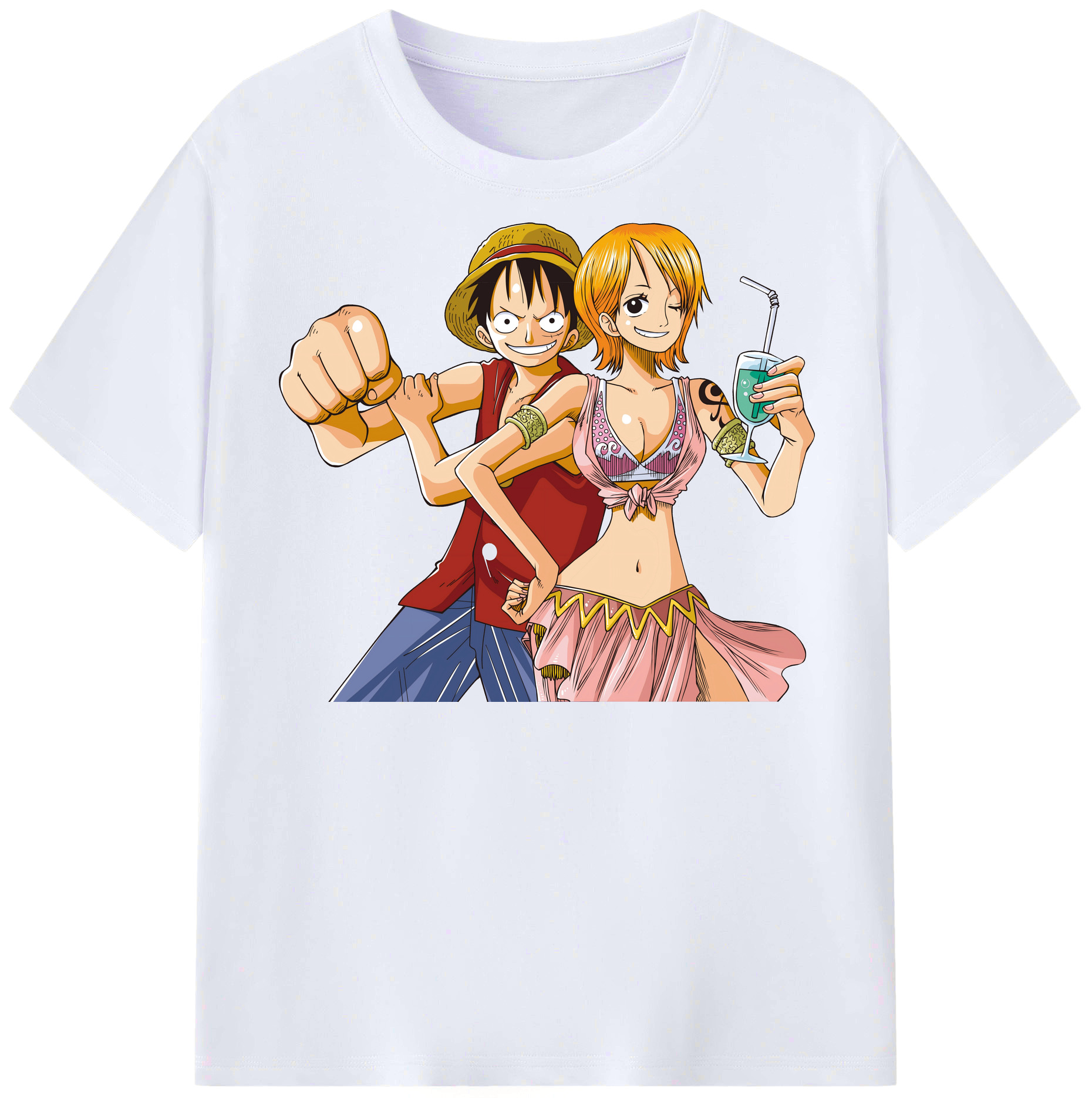 ワンピース モンキー・D・ルフィ ONE PIECE Monkey D. Luffy レディースカジュアルプリントTシャツ（綿100％）