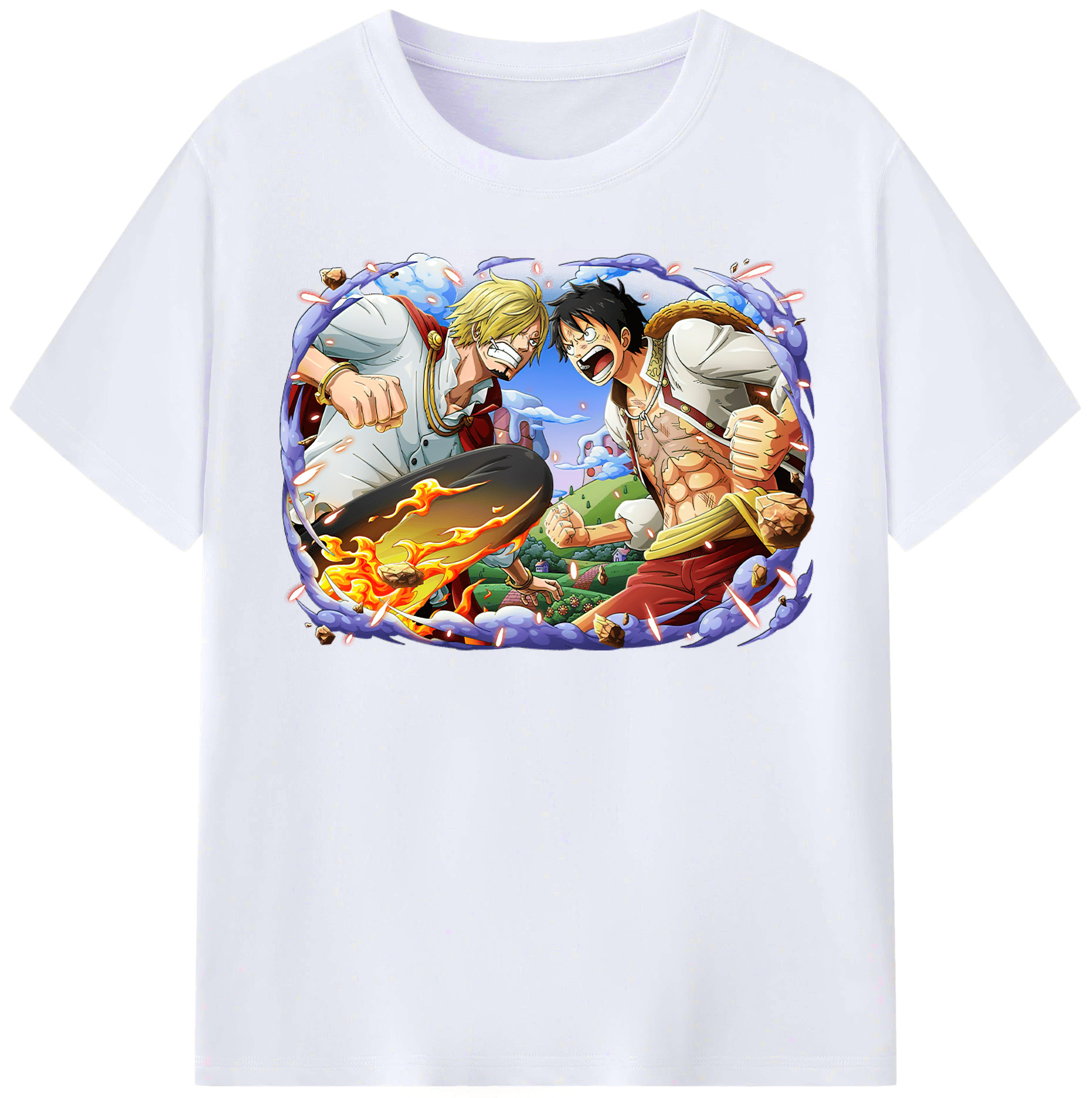 ワンピース モンキー・D・ルフィ ONE PIECE Monkey D. Luffy レディースカジュアルプリントTシャツ（綿100％）