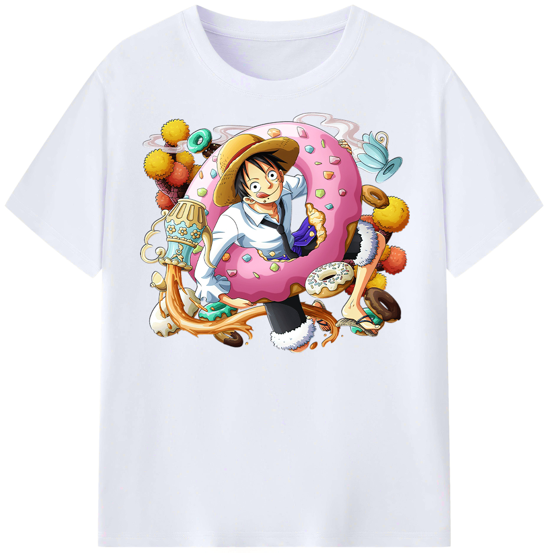 ワンピース モンキー・D・ルフィ ONE PIECE Monkey D. Luffy レディースカジュアルプリントTシャツ（綿100％）